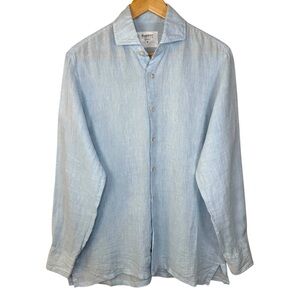 Emmett London 100% Linen Blue Button Up Shirt Size M Lightweight